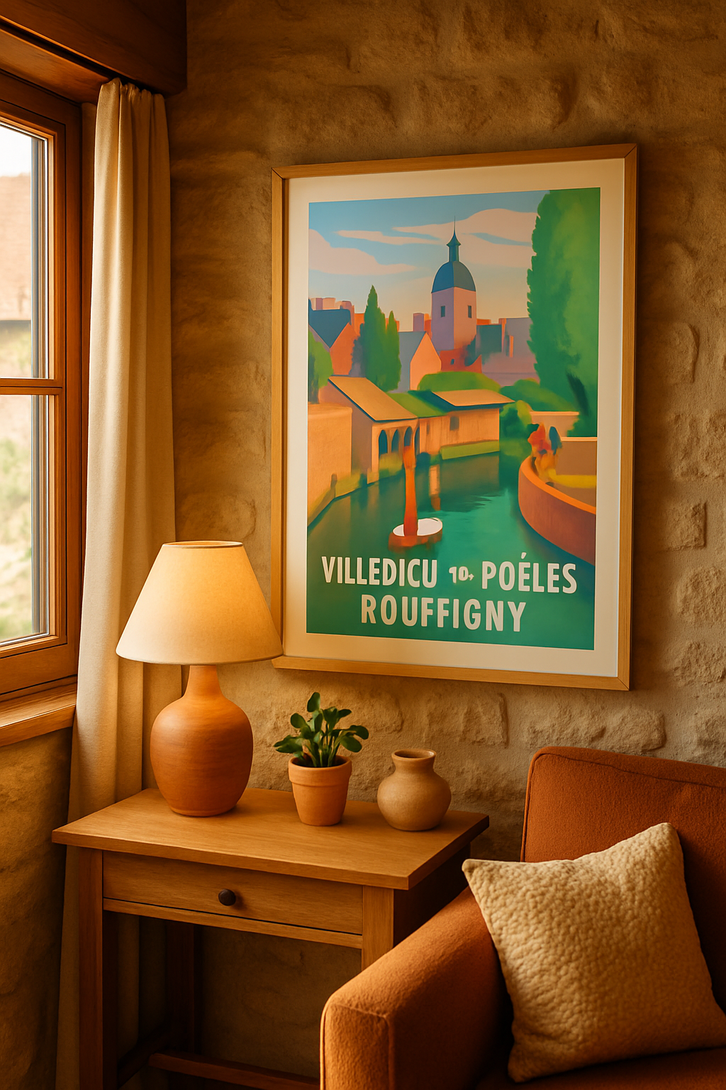 Affiche Villedieu-les-Poêles — Charme bucolique et patrimoine vibrant · poster d'art de Villedieu-les-Poêles