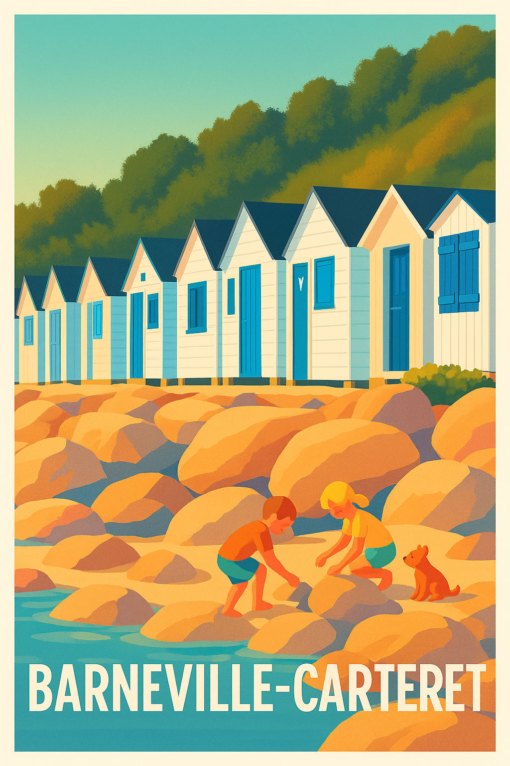 Manche France Pas de Cadre / 20 × 30cm Affiche de Barneville-Carteret - L'Été Authentique sur la Côte Normande