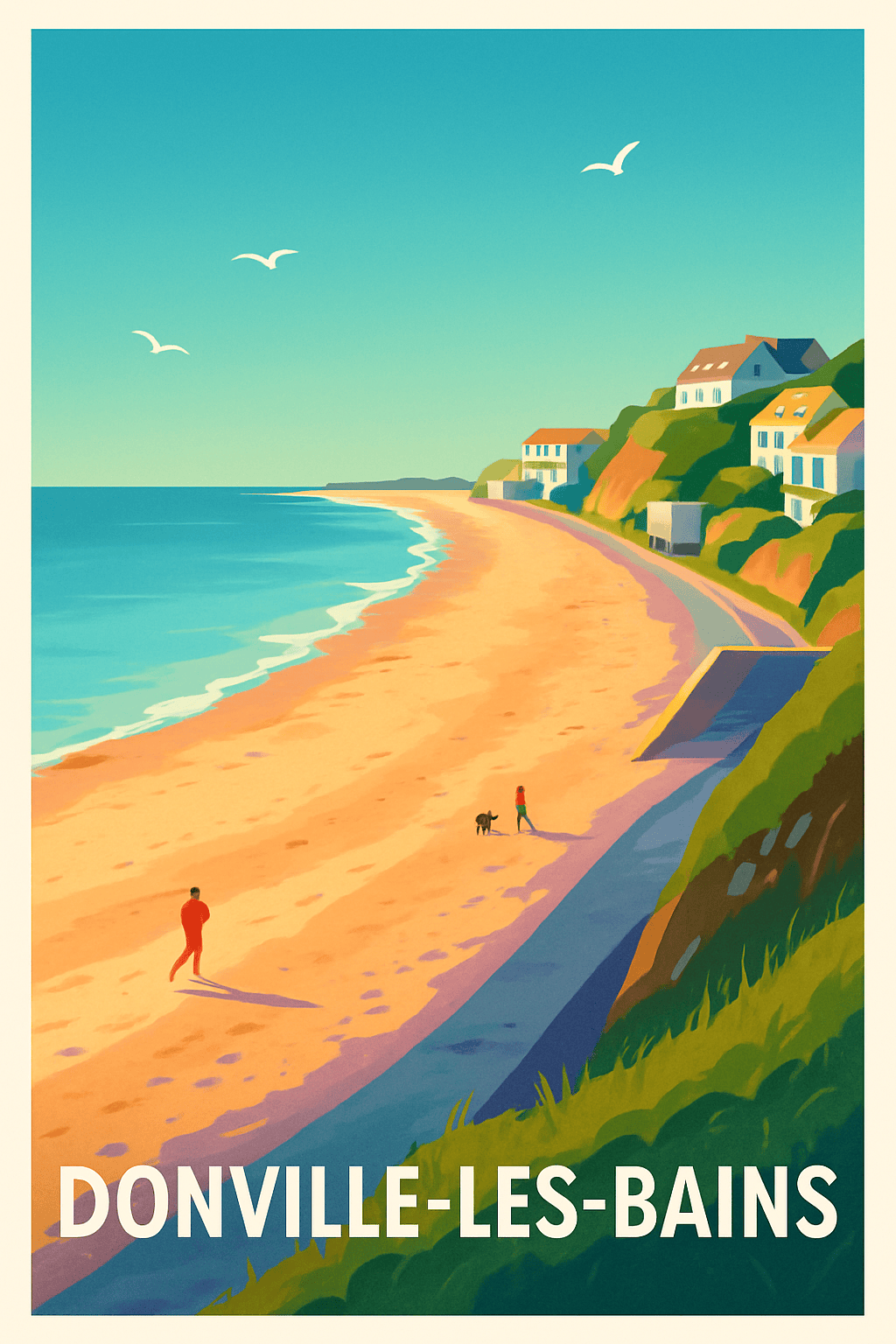 Manche France Pas de Cadre / 20 × 30cm Affiche de Donville-les-Bains - Échappée balnéaire en bord de mer