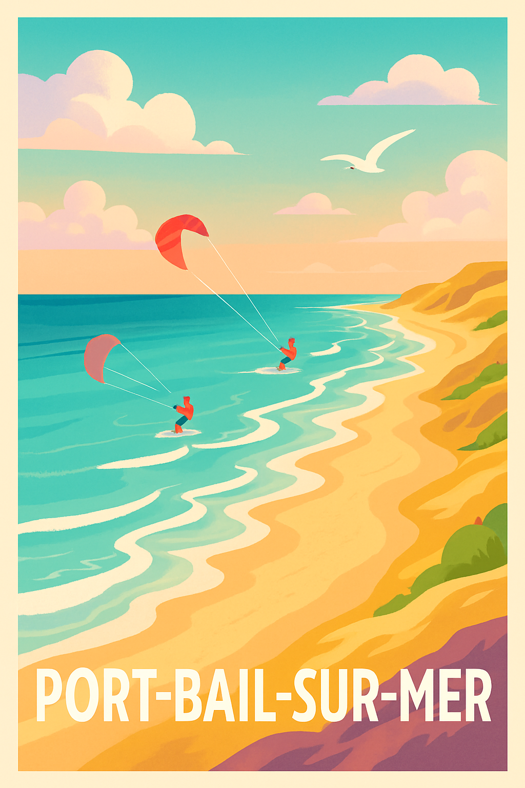 Manche France Pas de Cadre / 20 × 30cm Affiche de Port-Bail-sur-Mer - Évasion et glisse au bord de la Manche