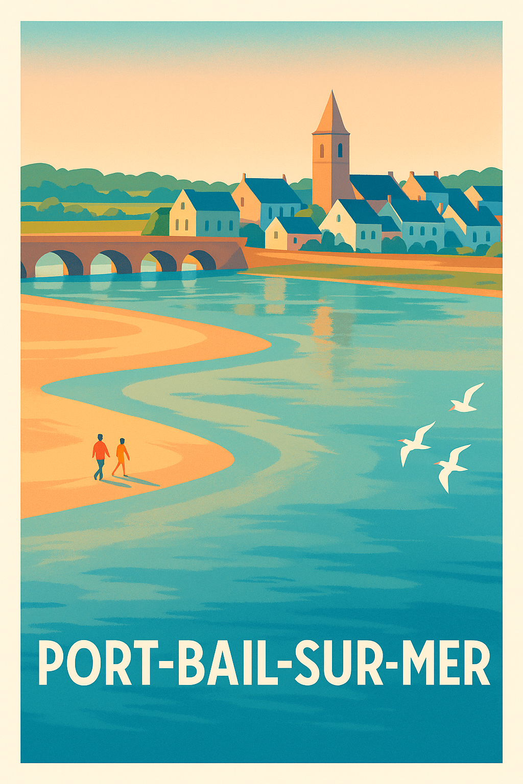 Manche France Pas de Cadre / 20 × 30cm Affiche de Port-Bail-sur-Mer - Sérénité au bord de l'eau