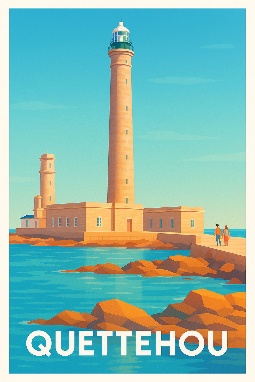 Manche France Pas de Cadre / 20 × 30cm Affiche de Quettehou - Flânerie au phare emblématique
