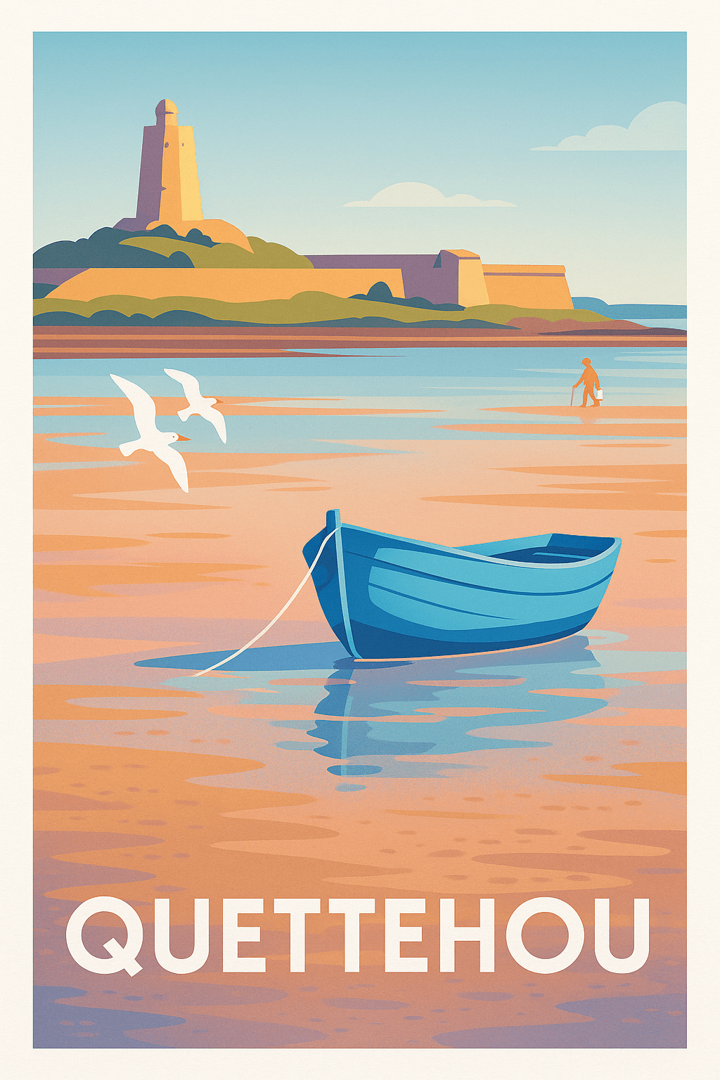 Manche France Pas de Cadre / 20 × 30cm Affiche de Quettehou - Sérénité au bord de l'eau
