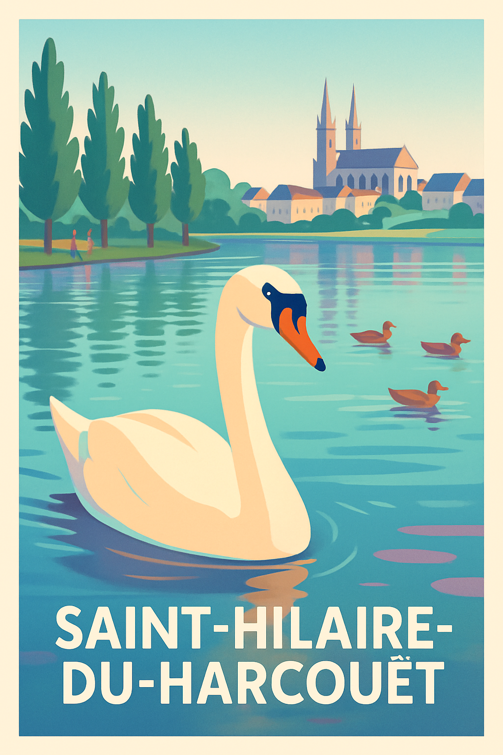Manche France Pas de Cadre / 20 × 30cm Affiche de Saint-Hilaire-du-Harcoué - Élégance et sérénité au fil de l'eau
