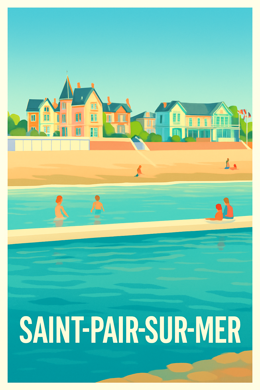 Manche France Pas de Cadre / 20 × 30cm Affiche de Saint-Pair-sur-Mer - Escapade balnéaire en bord de mer