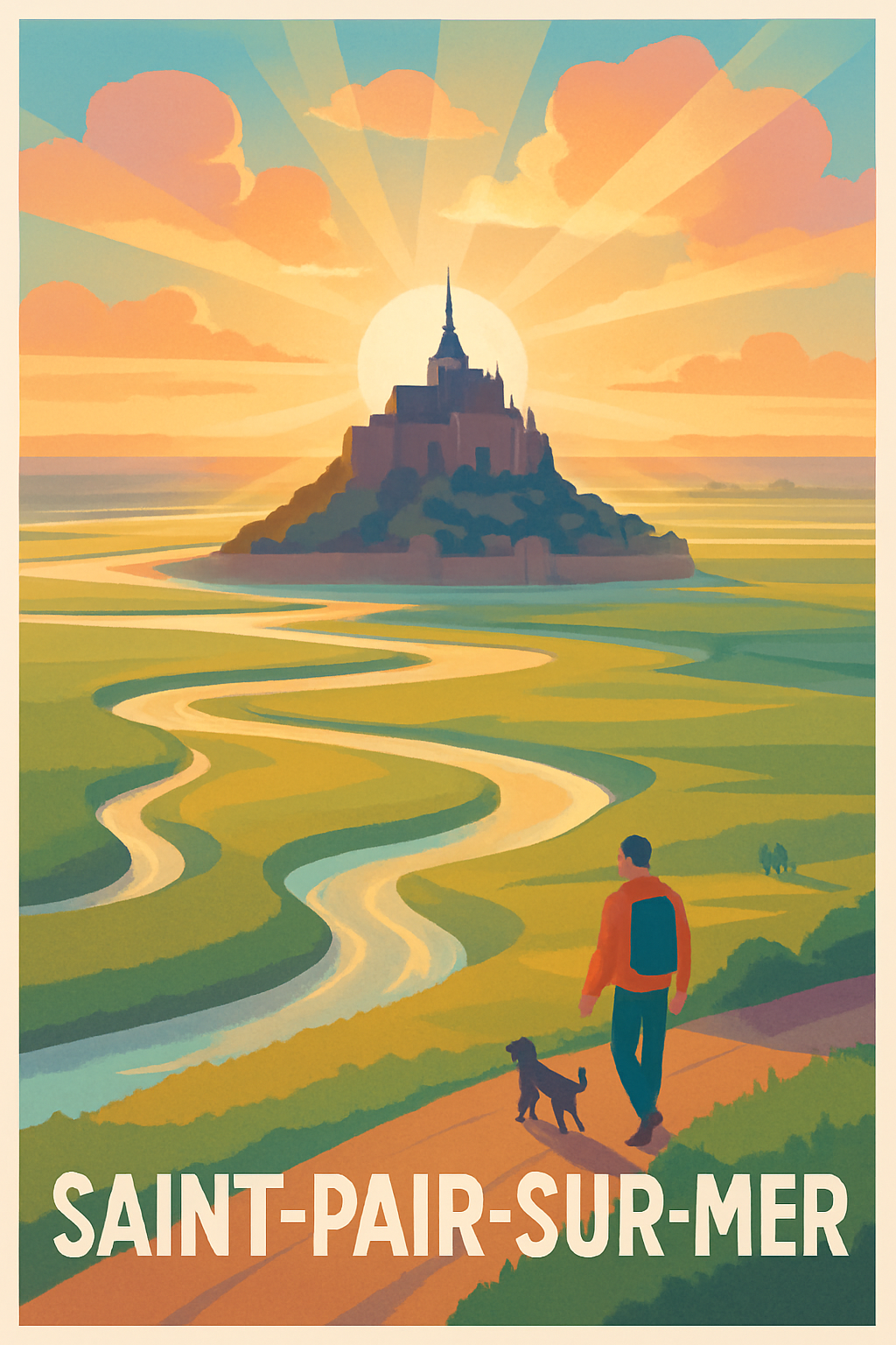 Affiche Saint-Pair-sur-Mer — L'évasion au coucher du soleil · poster d'art de Saint-Pair-sur-Mer