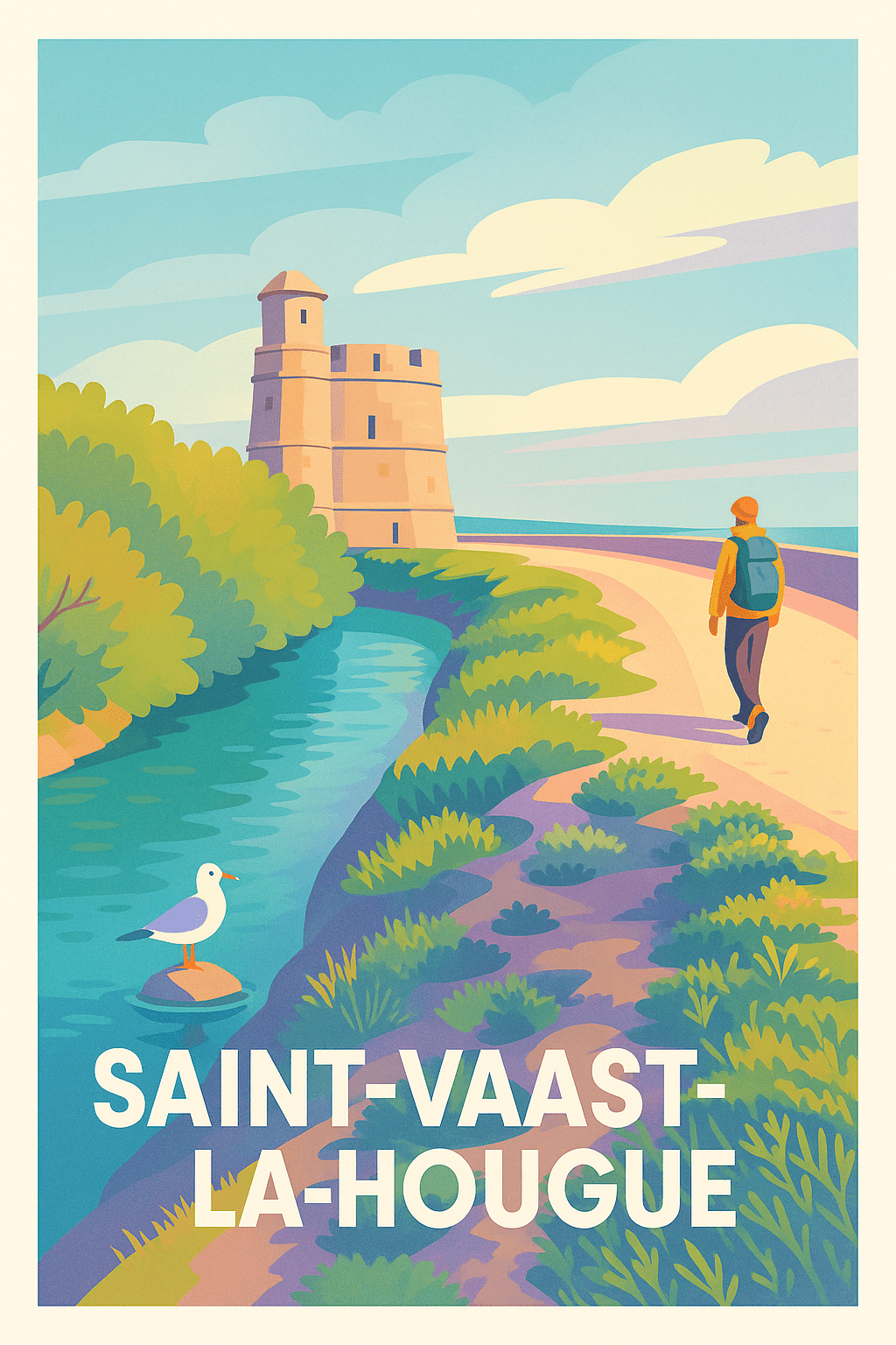 Manche France Pas de Cadre / 20 × 30cm Affiche de Saint-Vaast-la-Hougue - Escapade au bord de mer