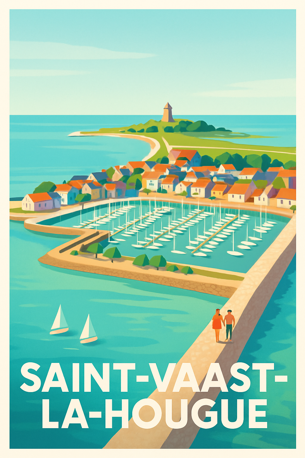 Manche France Pas de Cadre / 20 × 30cm Affiche de Saint-Vaast-la-Hougue - Un havre de paix en bord de mer