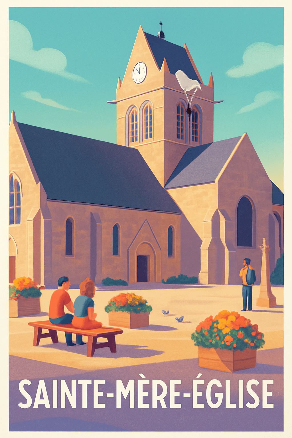 Affiche Sainte-Mère-Église — Charme et histoire au cœur du village · poster d'art de Sainte-Mère-Église