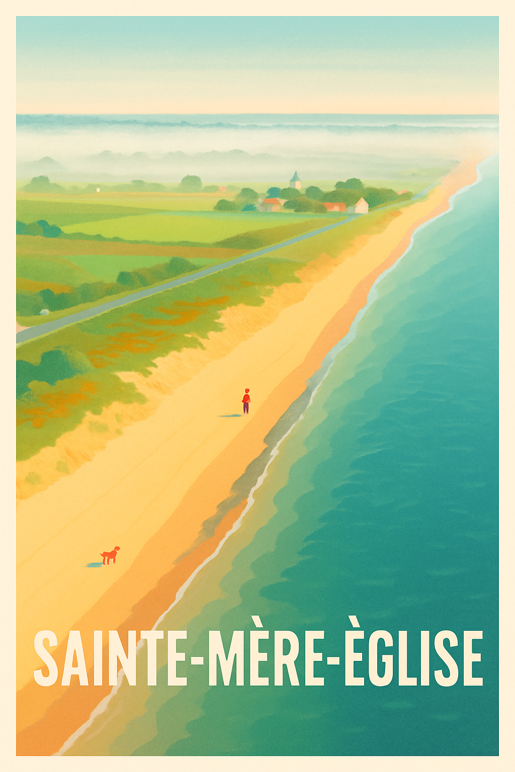 Manche France Pas de Cadre / 20 × 30cm Affiche de Sainte-Mère-Église - Évasion côtière paisible
