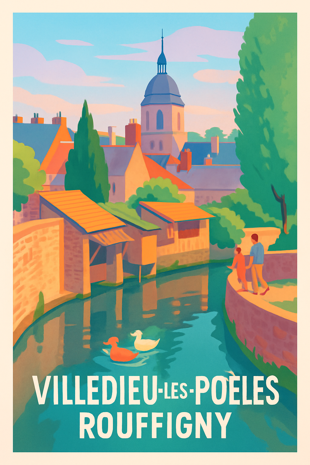 Manche France Pas de Cadre / 20 × 30cm Affiche de Villedieu-les-Poêles - Charme bucolique et patrimoine vibrant