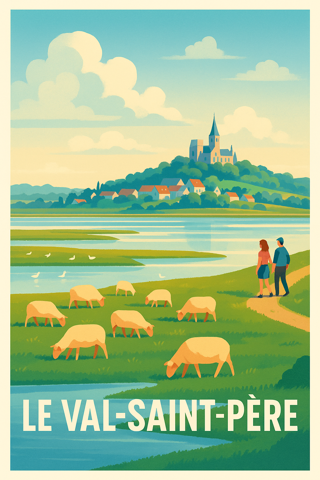 Manche France Pas de Cadre / 20 × 30cm Affiche Le Val-Saint-Père - L'Échappée Nature au Bord de l'Eau