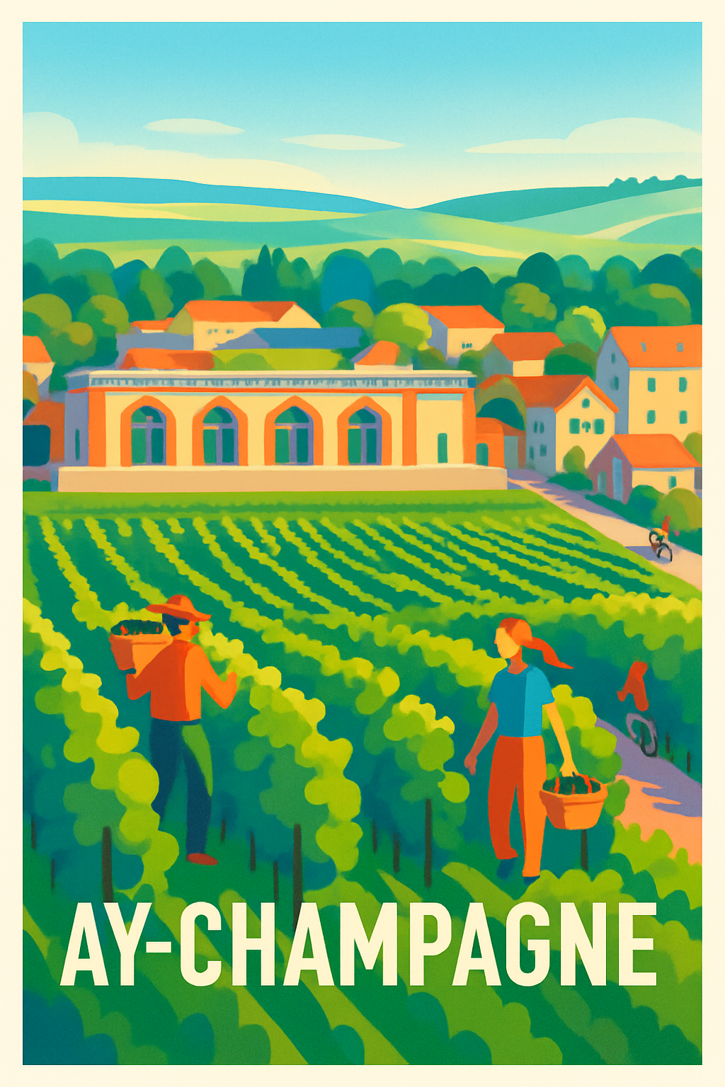 Marne France Pas de Cadre / 20 × 30cm Affiche de Ay-Champagne - L'Esprit des Vignes en Couleurs