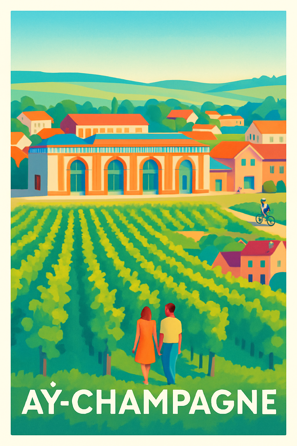 Marne France Pas de Cadre / 20 × 30cm Affiche de Ay-Champagne - Promenade au cœur des vignobles mythiques