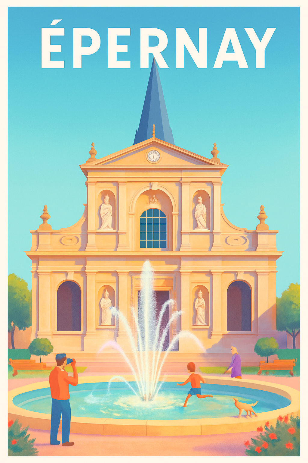 Marne France Pas de Cadre / 20 × 30cm Affiche de Épernay - Éclats de vie autour de la fontaine