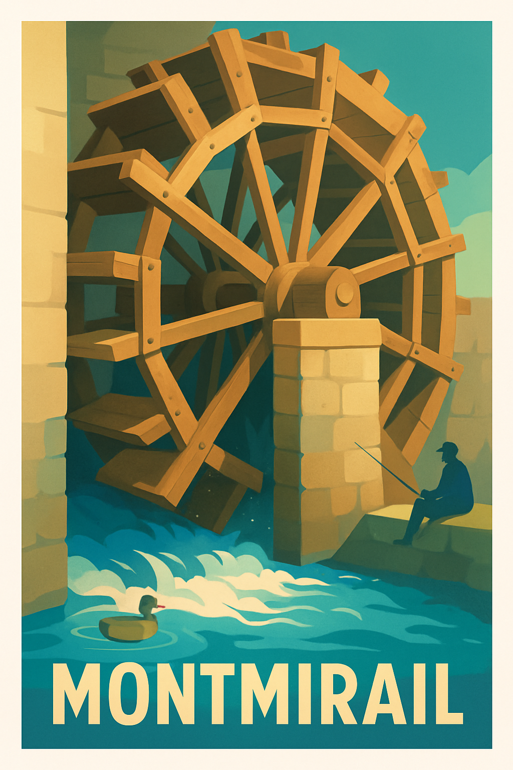 Marne France Pas de Cadre / 20 × 30cm Affiche de Montmirail - Le charme paisible de la roue à eau