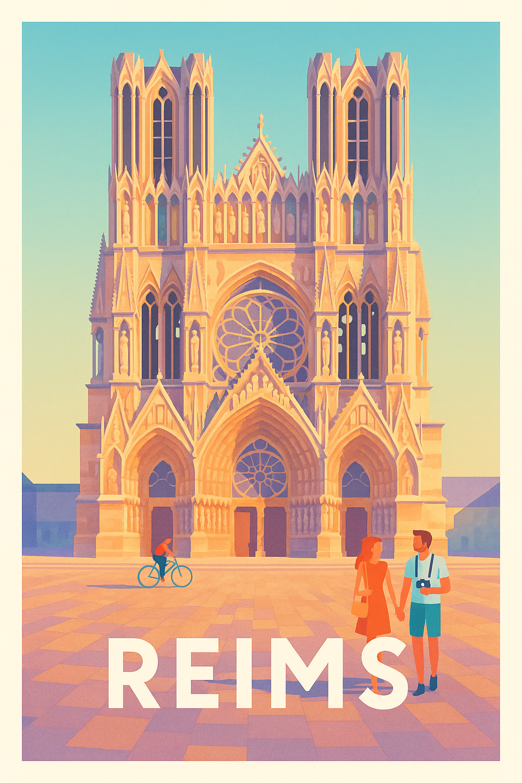 Marne France Pas de Cadre / 20 × 30cm Affiche Reims - Charme et lumière de la cathédrale gothique