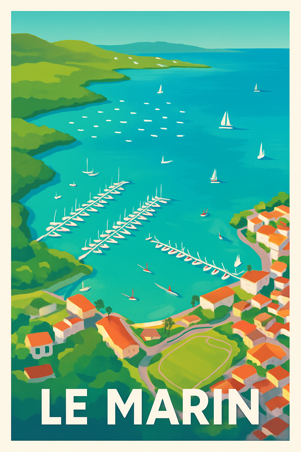 Martinique France Pas de Cadre / 20 × 30cm Affiche de Le Marin - Escapade paisible au bord de l'eau