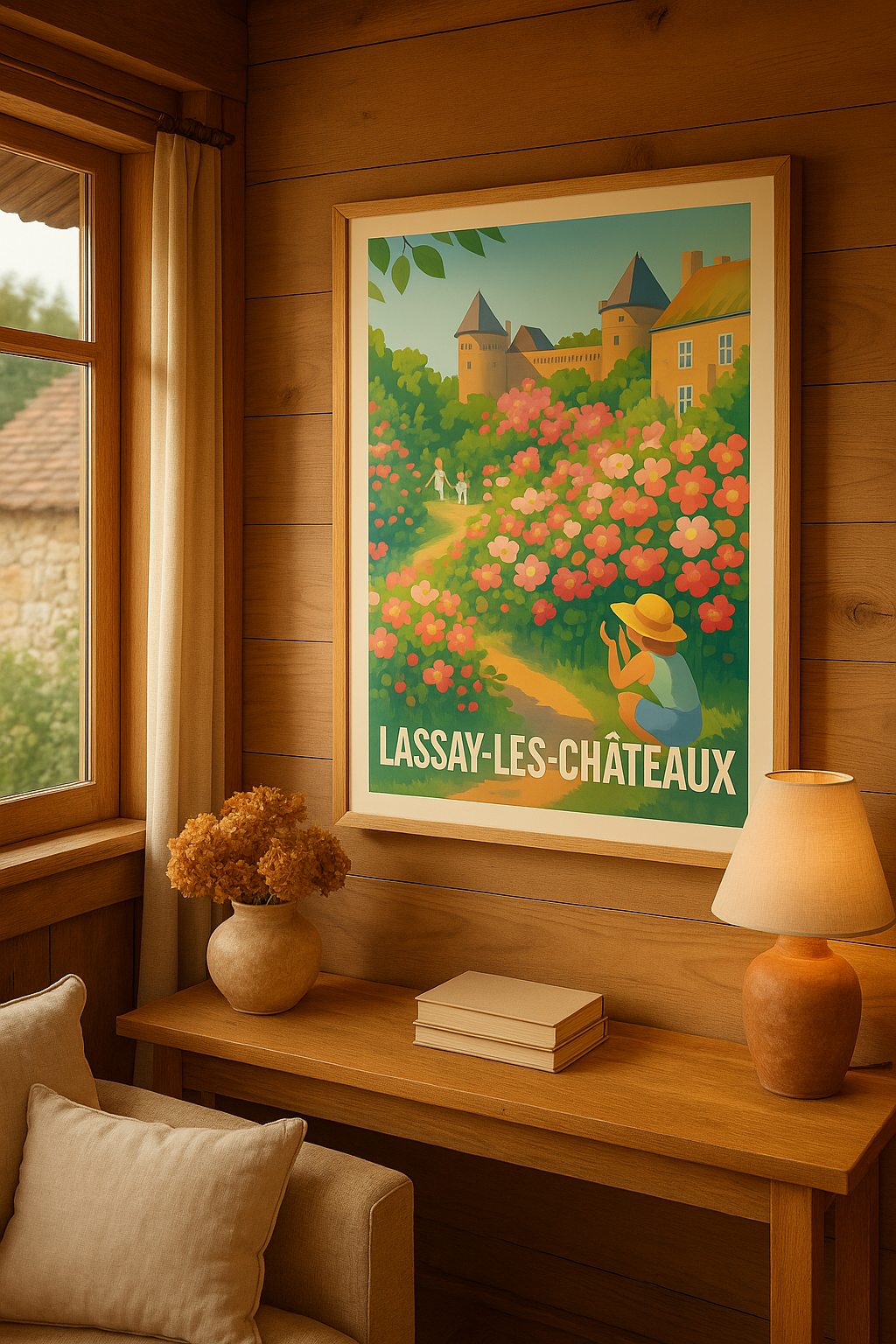 Affiche Lassay-les-Châteaux — Un havre de paix fleurissant · poster d'art de Lassay-les-Châteaux
