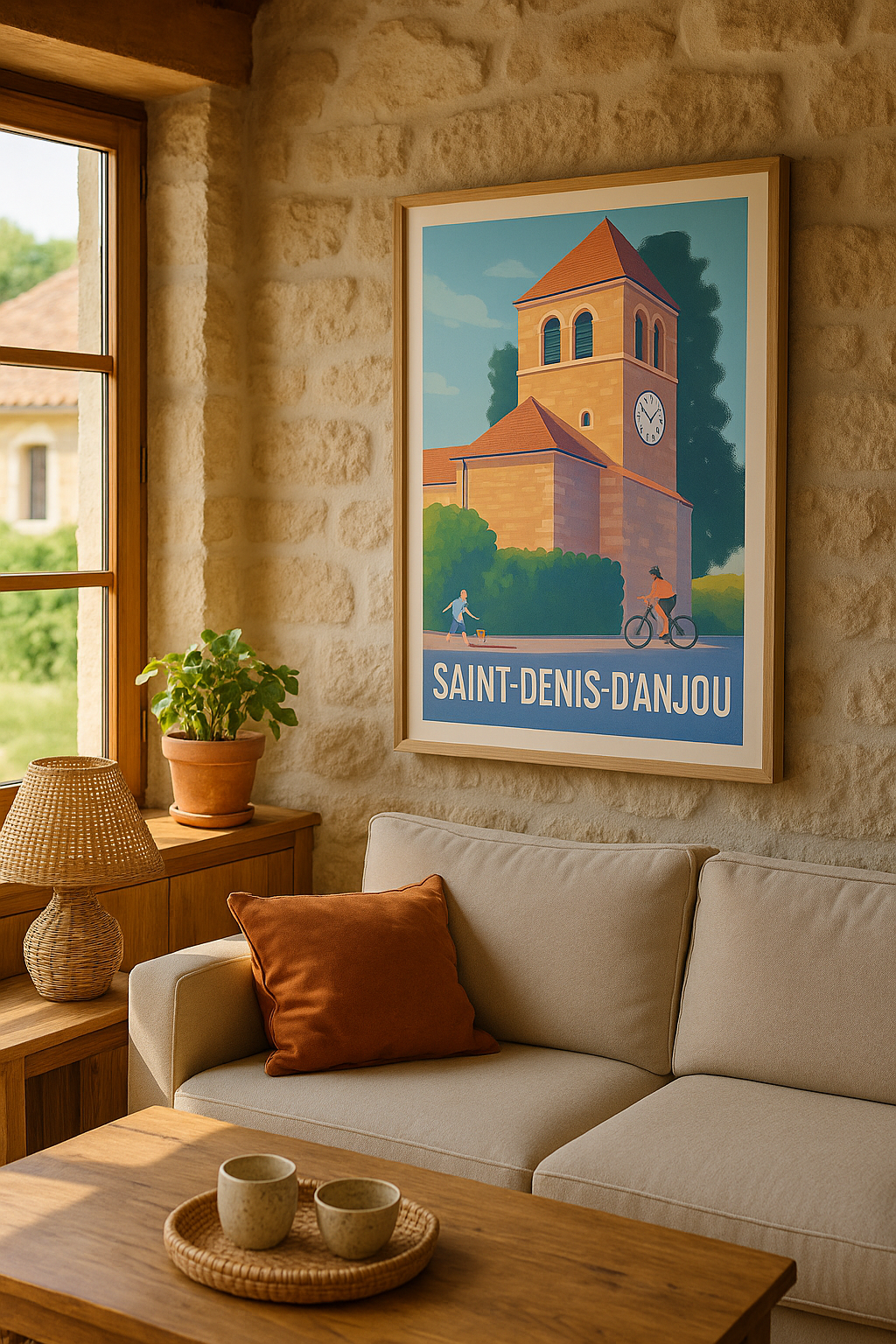 Affiche Saint-Denis-d'Anjou — Charme et Sérénité au Cœur du Village · poster d'art de Saint-Denis-d'Anjou