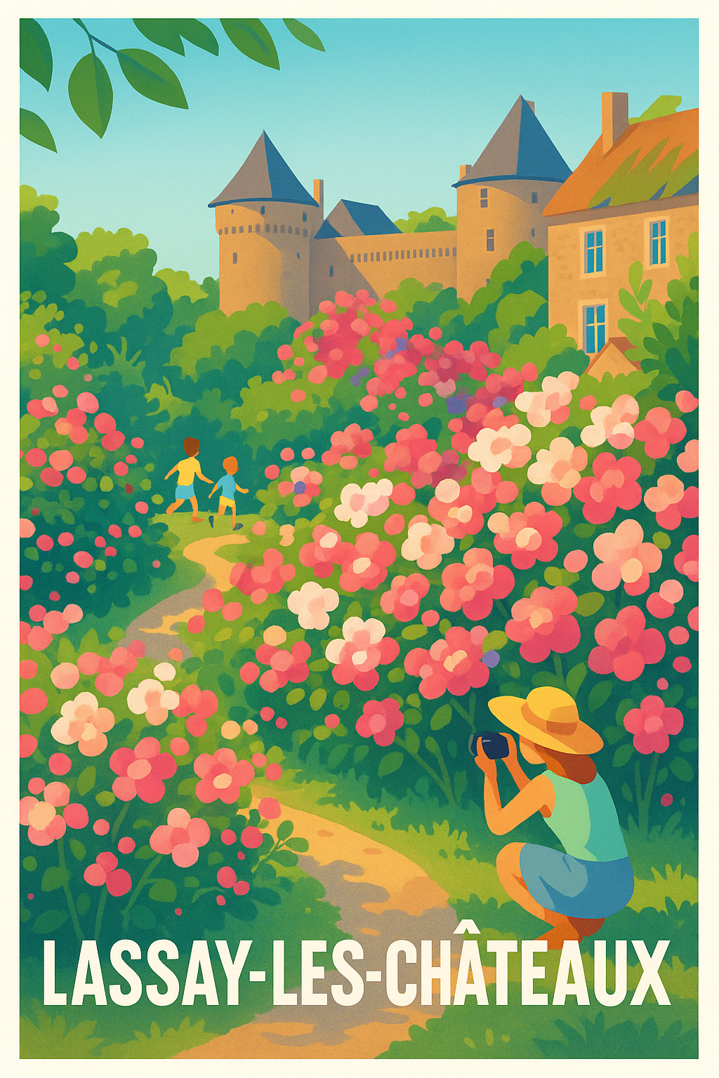 Mayenne France Pas de Cadre / 20 × 30cm Affiche de Lassay-les-Châteaux - Un havre de paix fleurissant