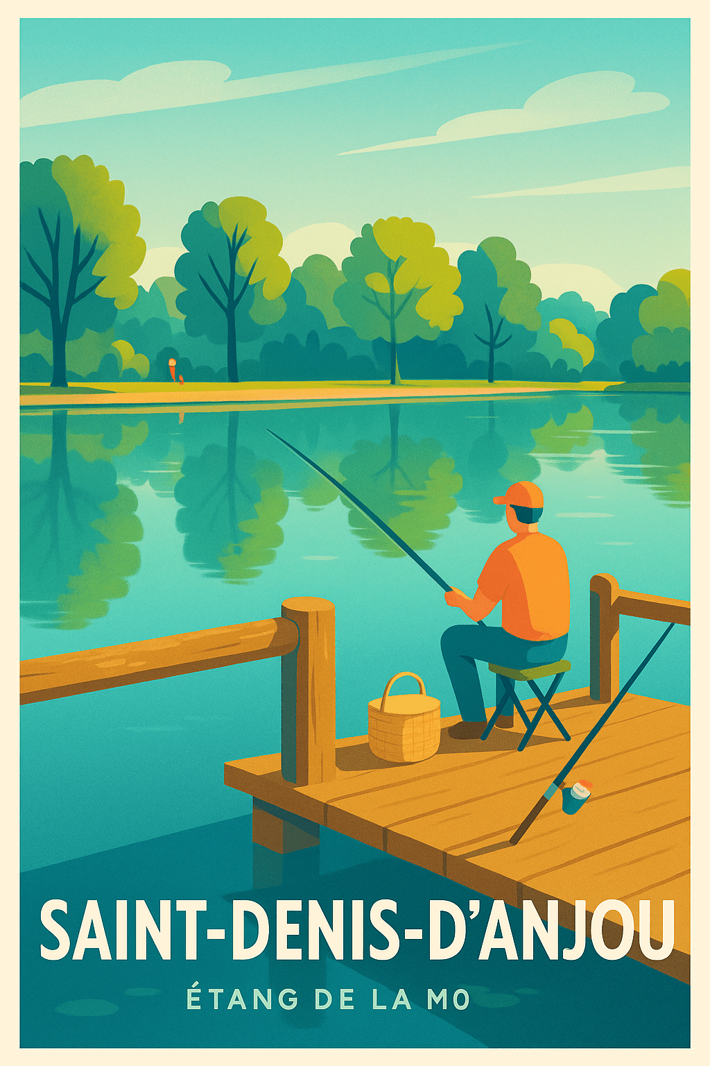 Mayenne France Pas de Cadre / 20 × 30cm Affiche de Saint-Denis-d'Anjou - Évasion paisible au bord de l'Étang de la Mo