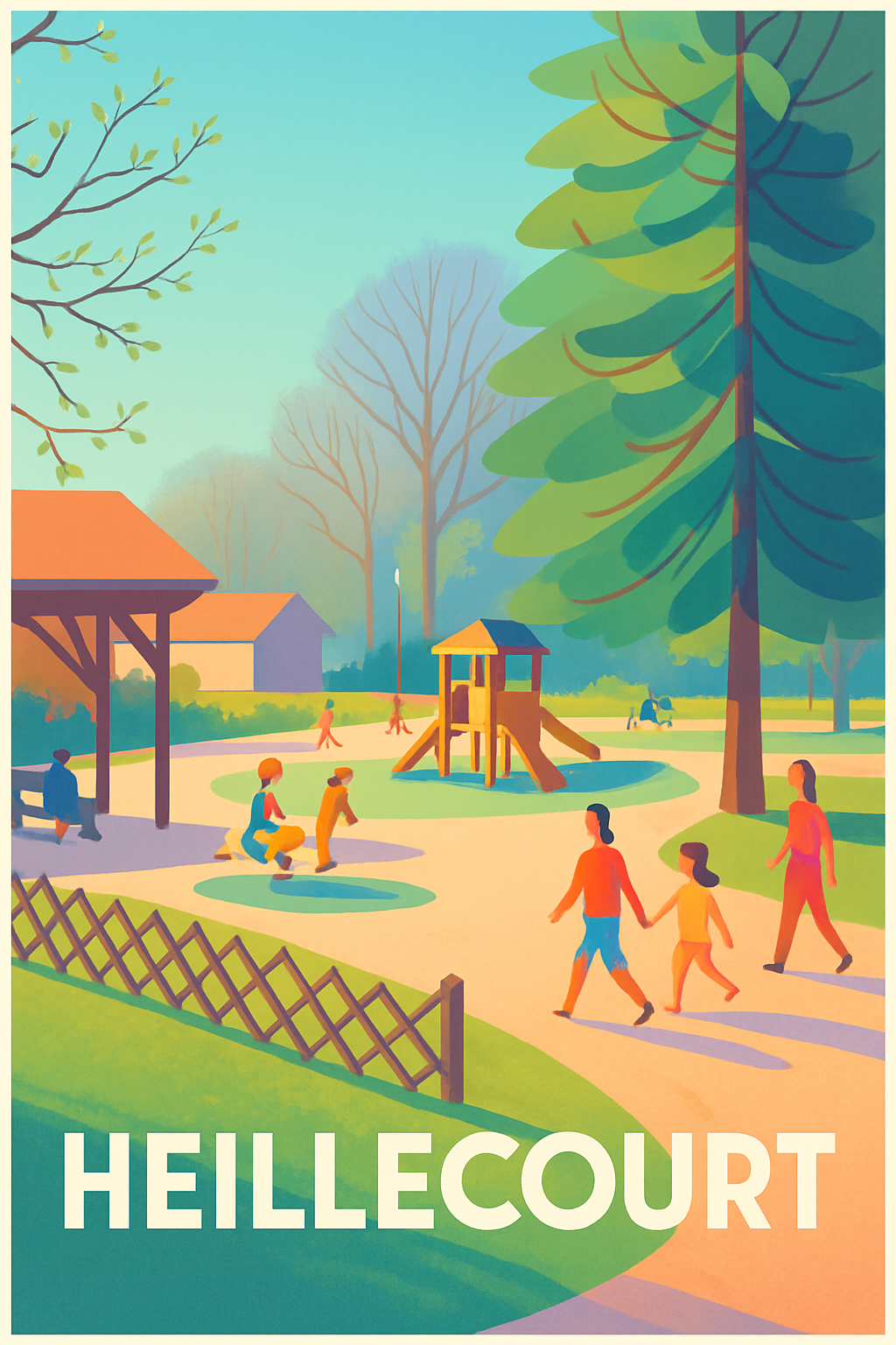 Meurthe-et-Moselle France Pas de Cadre / 20 × 30cm Affiche de Heillecourt - Un après-midi au parc plein de vie