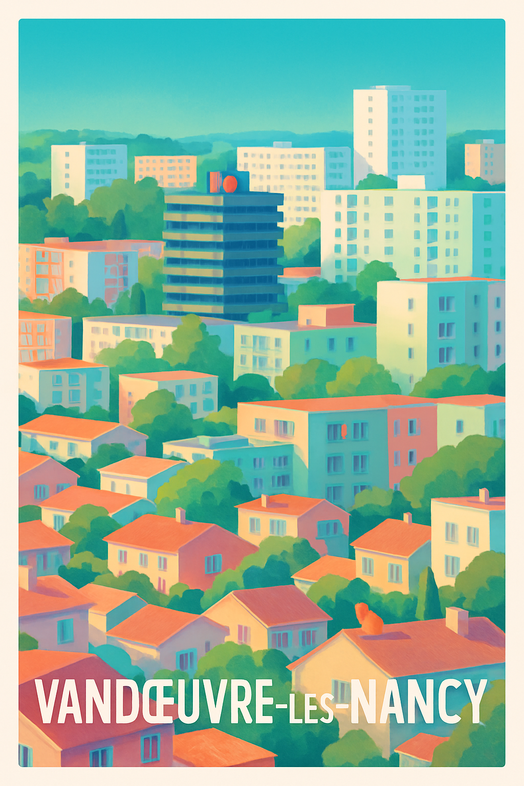 Affiche Vandœuvre-lès-Nancy — Sérénité urbaine en couleurs pastel · poster d'art de Vandœuvre-lès-Nancy