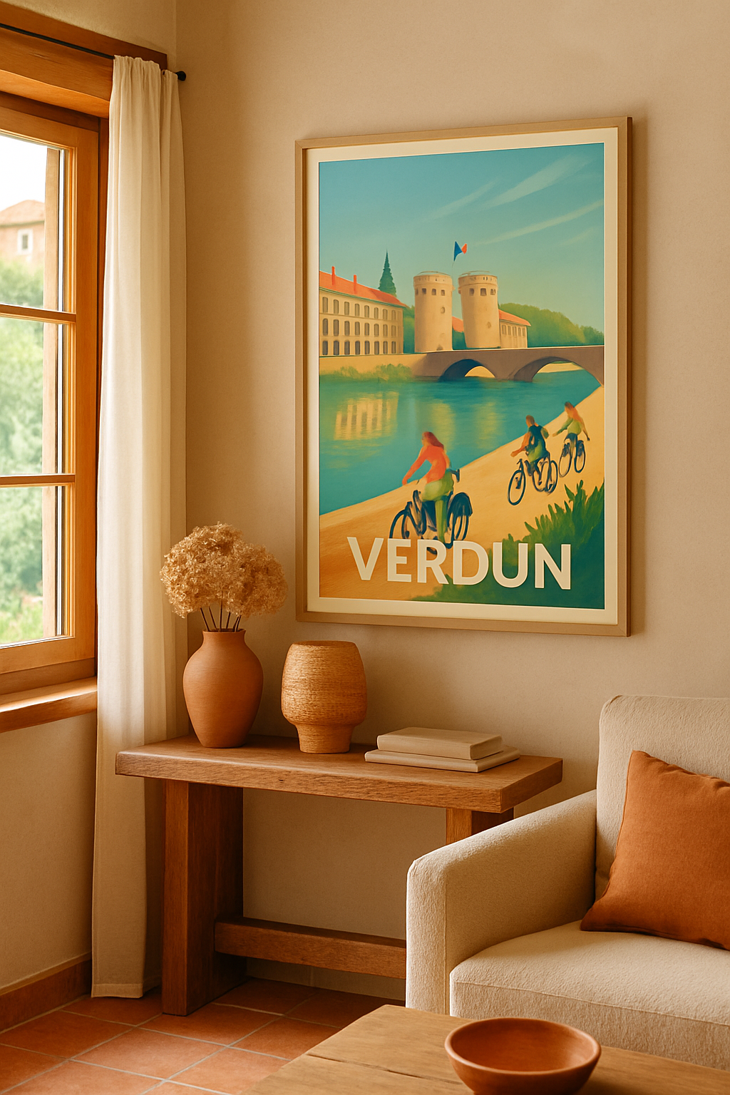 Meuse France Affiche de Verdun - Promenade en vélo au fil de l'eau