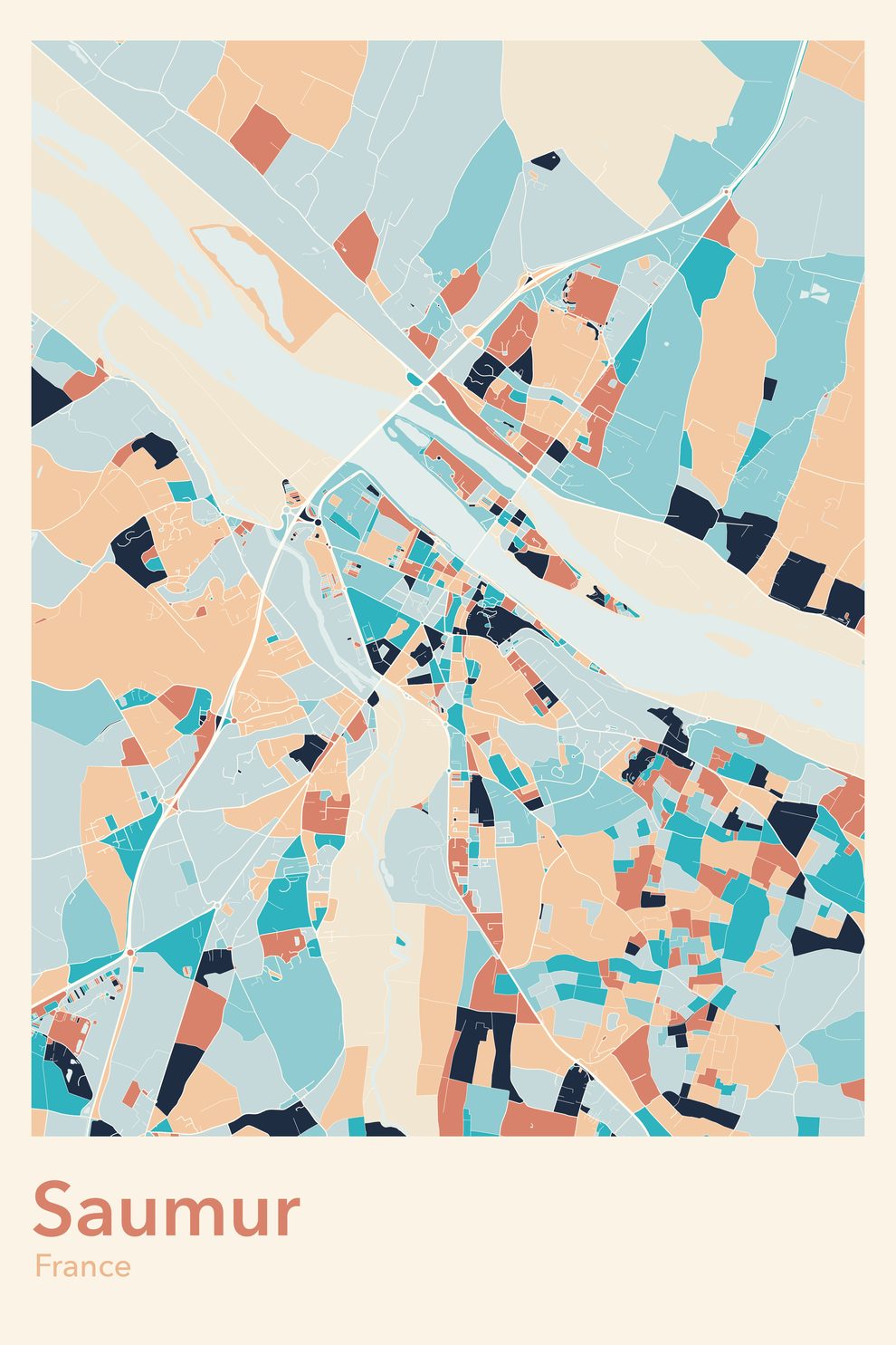 Plan de Saumur coloré - Carte personnalisée
