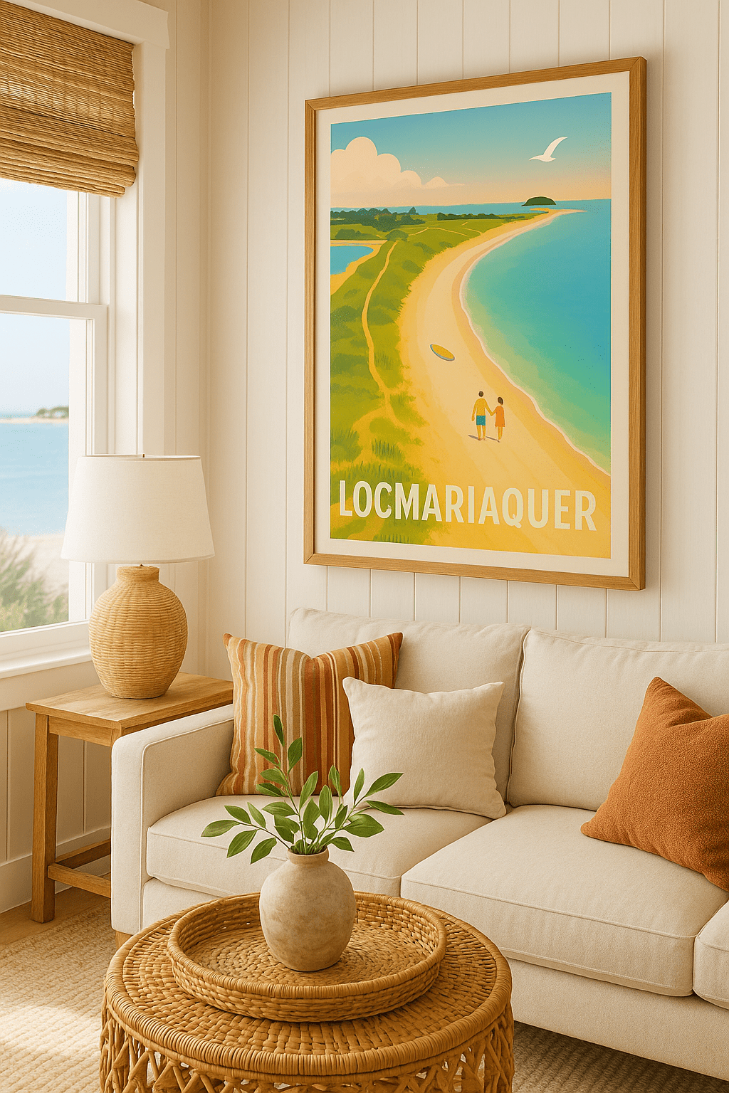 Morbihan France Affiche de Locmariaquer - Échappée belle sur la plage dorée