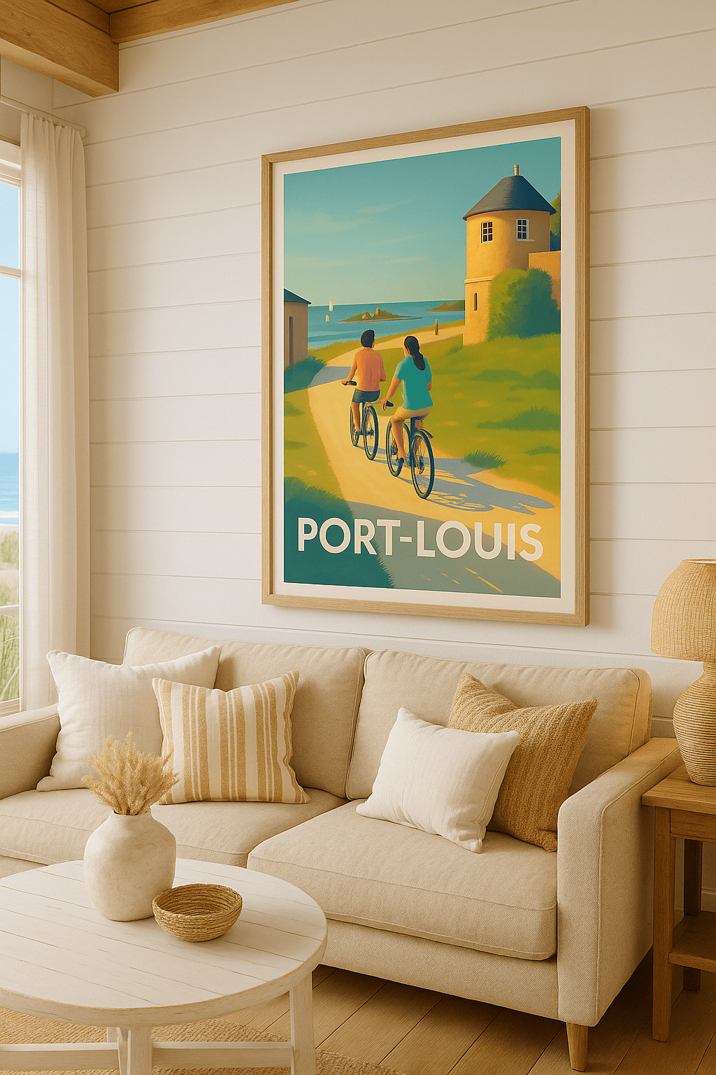 Affiche Port-Louis — Balade en bord de mer à vélo · poster d'art de Port-Louis