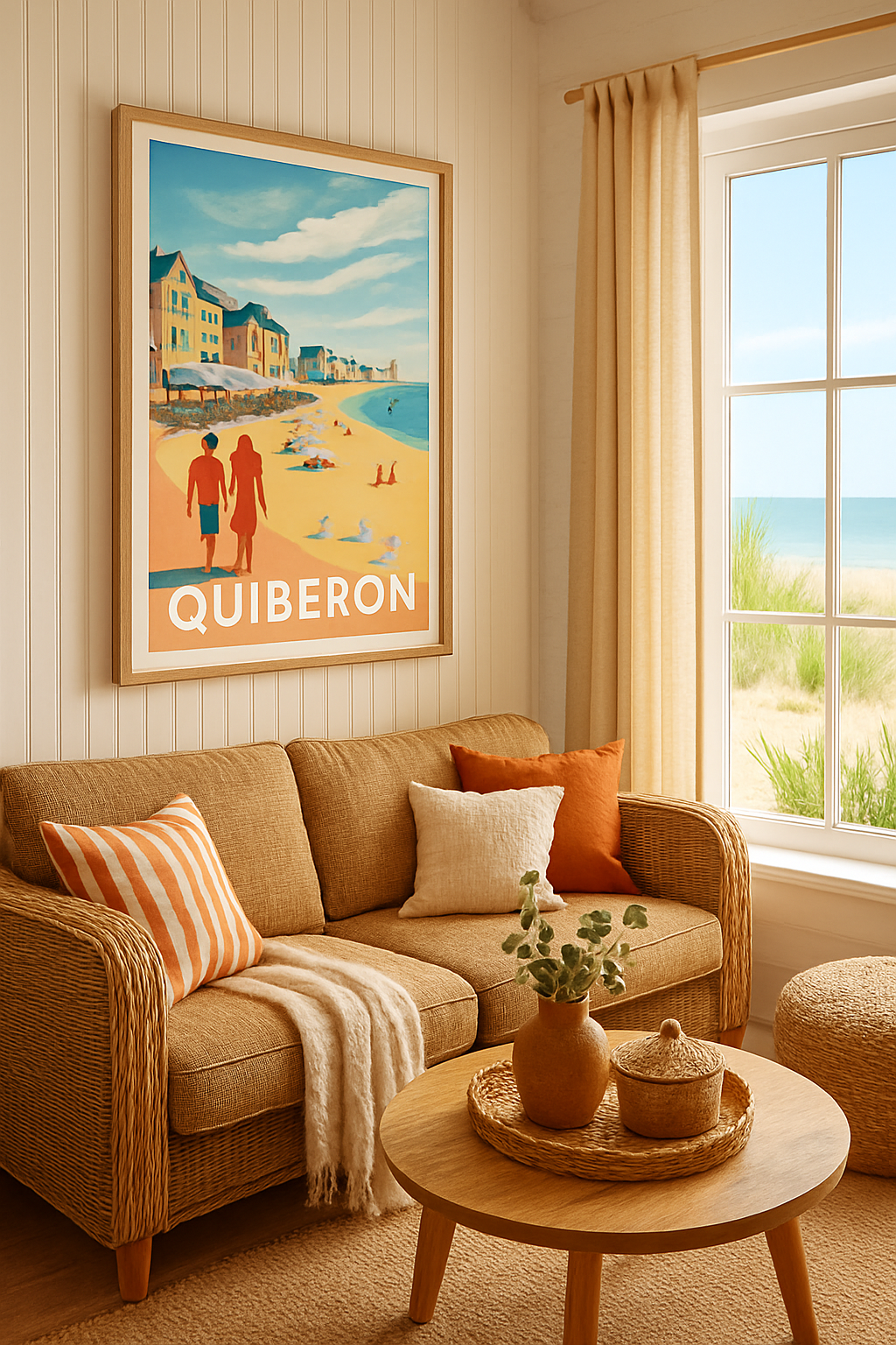 Affiche Quiberon — Promenade au bord de la plage ensoleillée · poster d'art de Quiberon