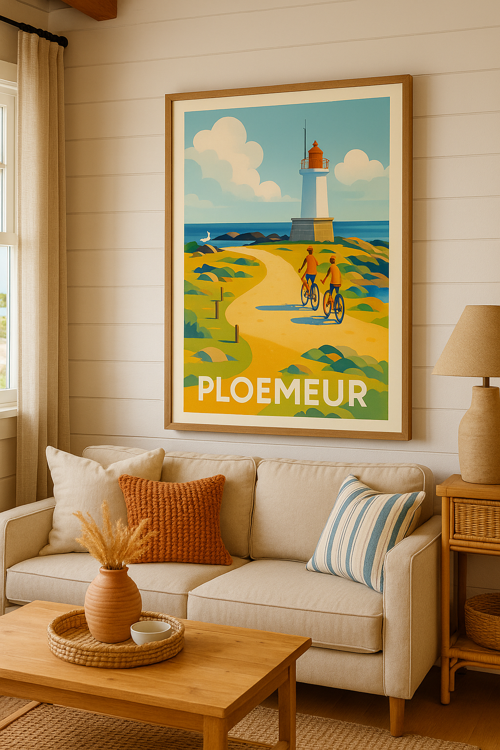 Morbihan France Affiche Ploemeur - Balade au phare sur la côte bretonne
