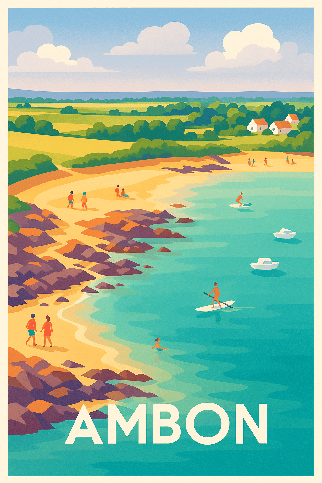 Morbihan France Pas de Cadre / 20 × 30cm Affiche de Ambon - Évasion et douceur de la côte Atlantique