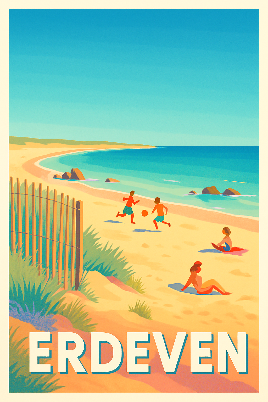 Affiche Erdeven — Plage ensoleillée et moments joyeux · poster d'art de Erdeven