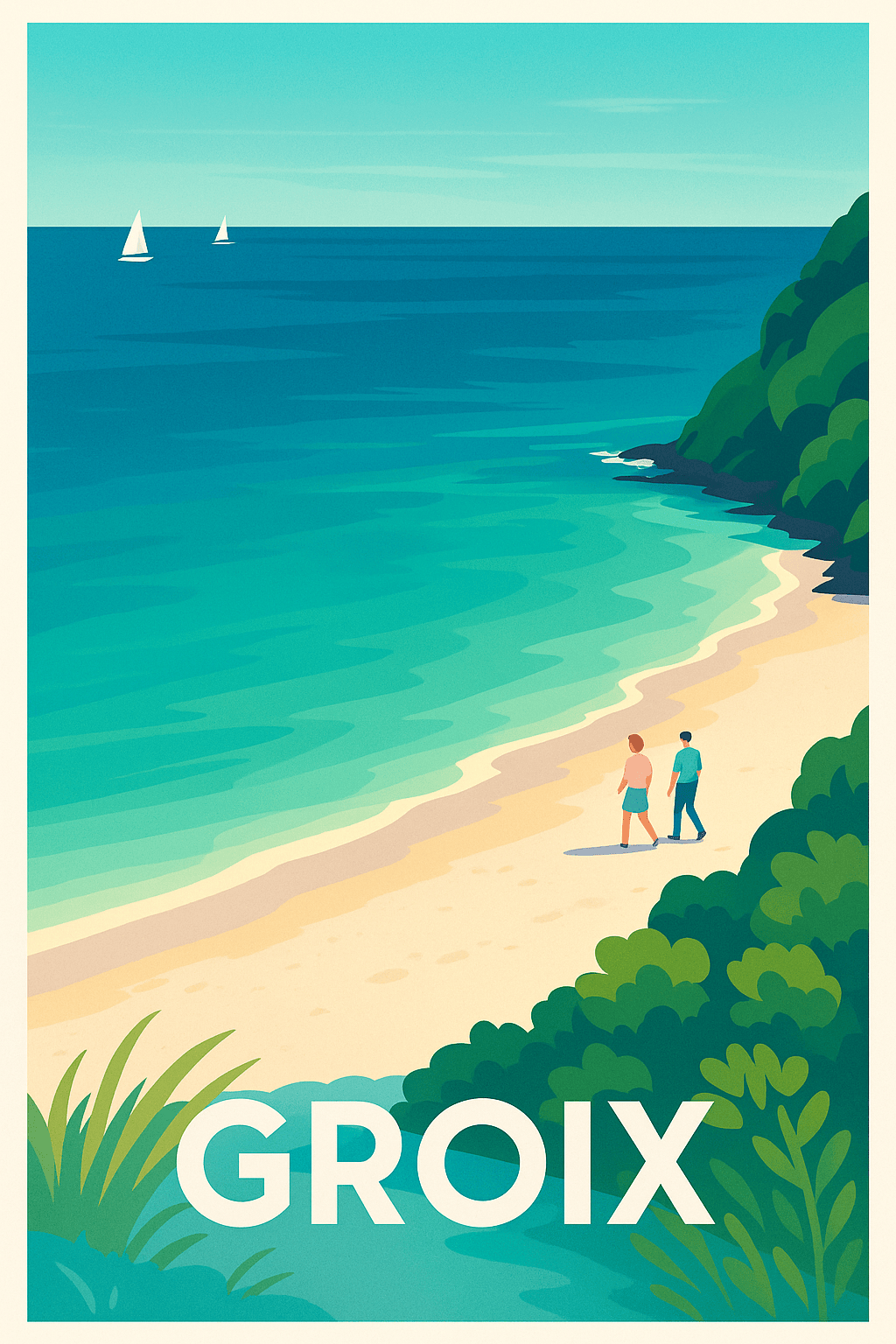 Morbihan France Pas de Cadre / 20 × 30cm Affiche de Groix - Échappée marine et balades paisibles