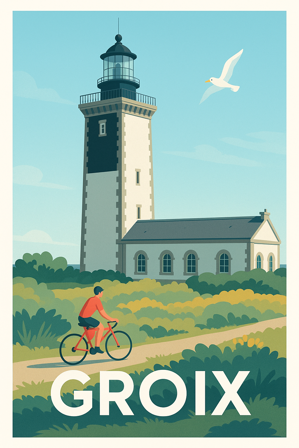 Morbihan France Pas de Cadre / 20 × 30cm Affiche de Groix - Évasion au phare emblématique