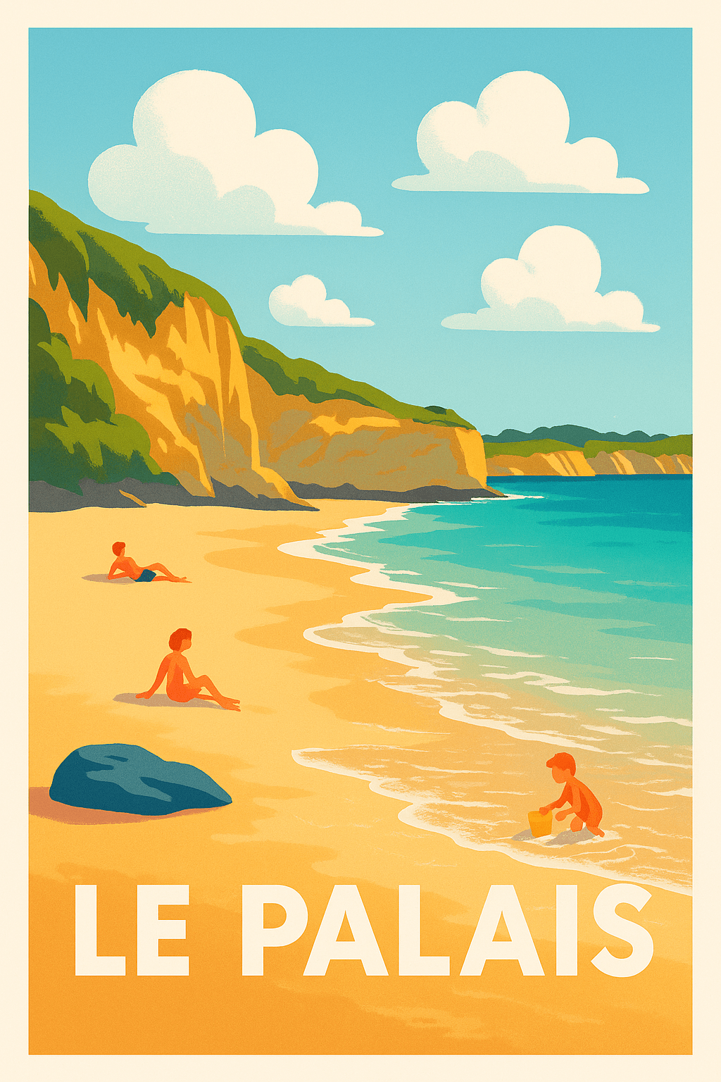 Morbihan France Pas de Cadre / 20 × 30cm Affiche de Le Palais - Tranquillité et douceur de la plage