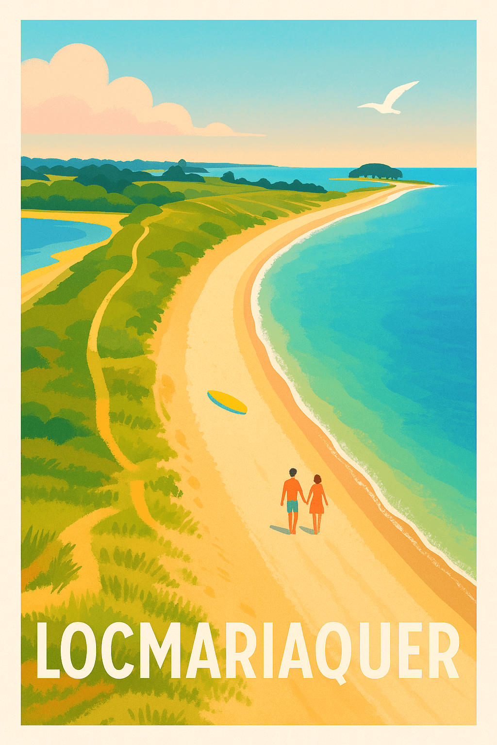 Morbihan France Pas de Cadre / 20 × 30cm Affiche de Locmariaquer - Échappée belle sur la plage dorée