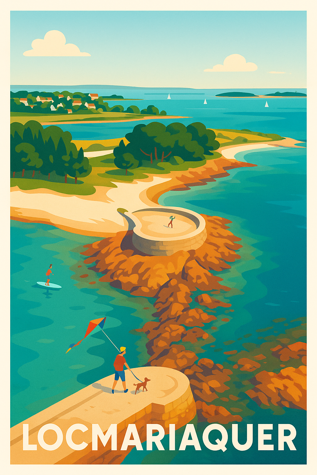 Morbihan France Pas de Cadre / 20 × 30cm Affiche de Locmariaquer - Évasion bretonne au bord de l'eau