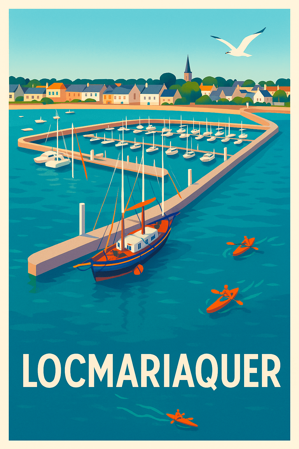 Morbihan France Pas de Cadre / 20 × 30cm Affiche de Locmariaquer - Évasion marine et charme breton
