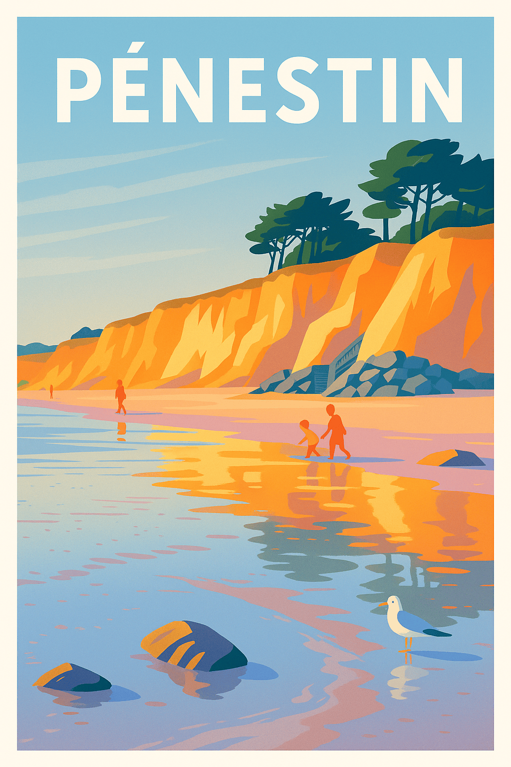Morbihan France Pas de Cadre / 20 × 30cm Affiche de Pénestin - Évasion en bord de mer et falaises dorées