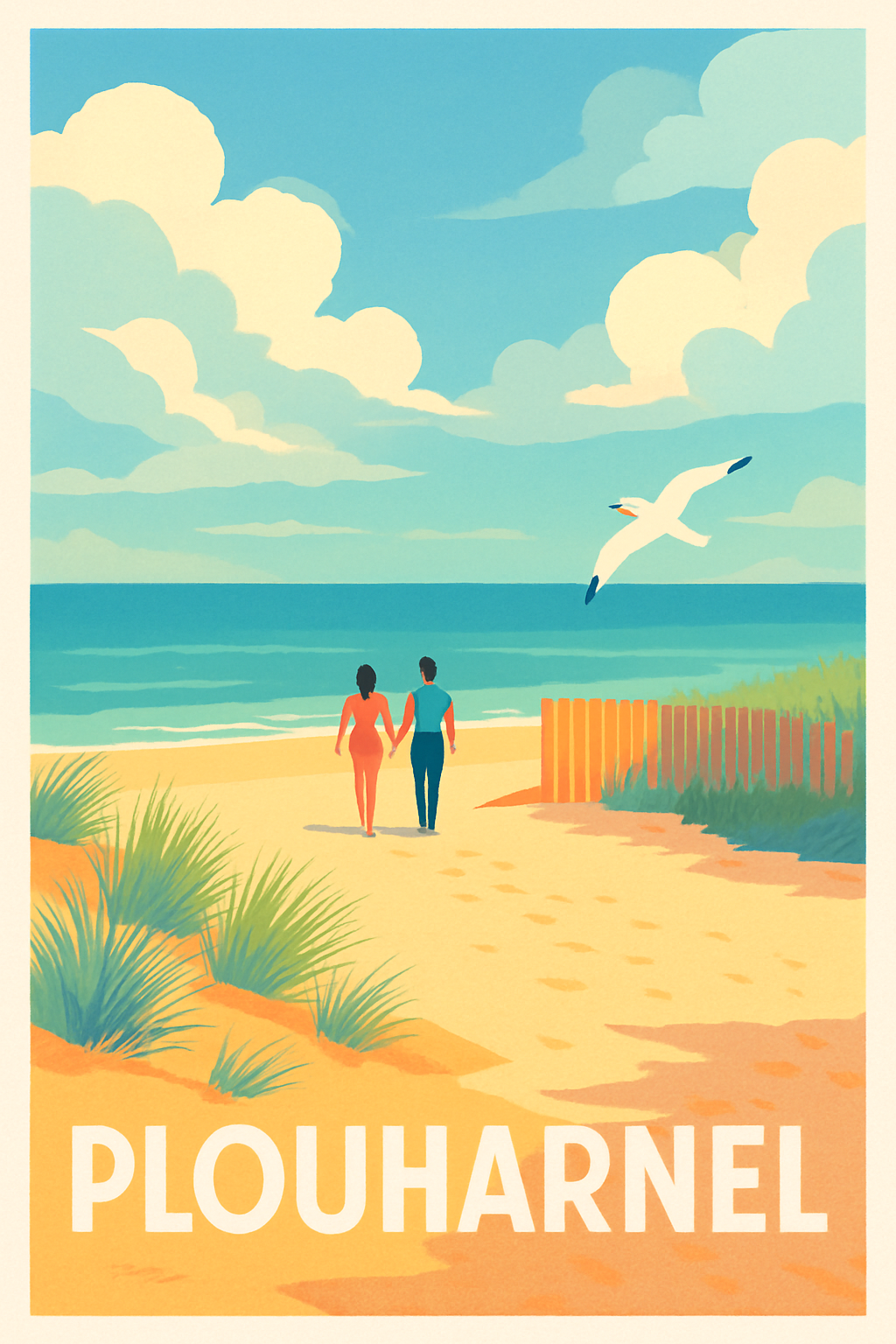 Morbihan France Pas de Cadre / 20 × 30cm Affiche de Plouharnel - Évasion marine sur la côte bretonne