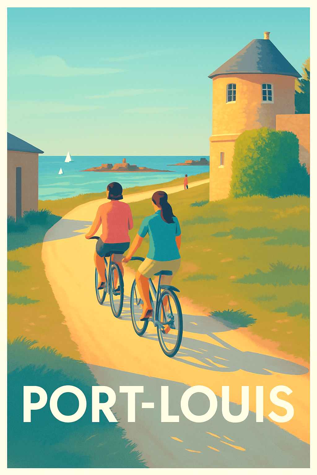 Affiche Port-Louis — Balade en bord de mer à vélo · poster d'art de Port-Louis