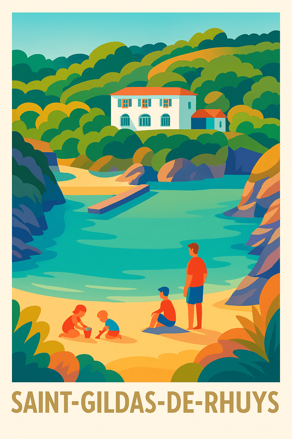 Morbihan France Pas de Cadre / 20 × 30cm Affiche de Saint-Gildas-de-Rhuys - Escapade Famille au Bord de l'Eau