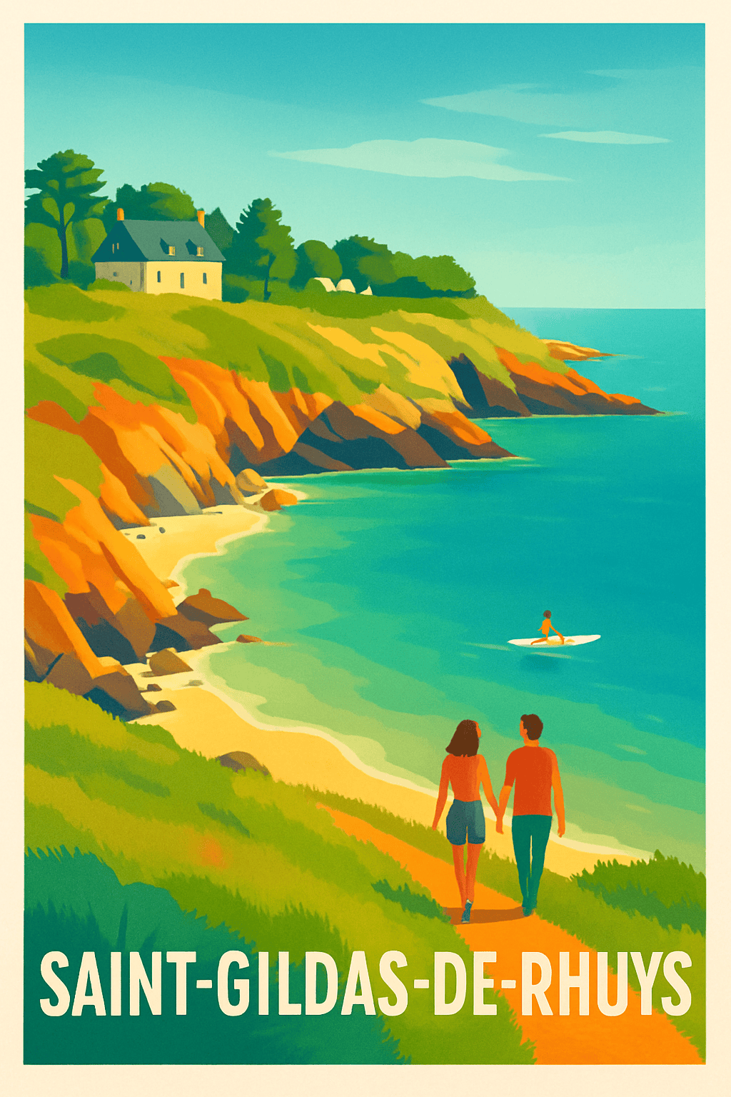 Morbihan France Pas de Cadre / 20 × 30cm Affiche de Saint-Gildas-de-Rhuys - Évasion romantique en bord de mer