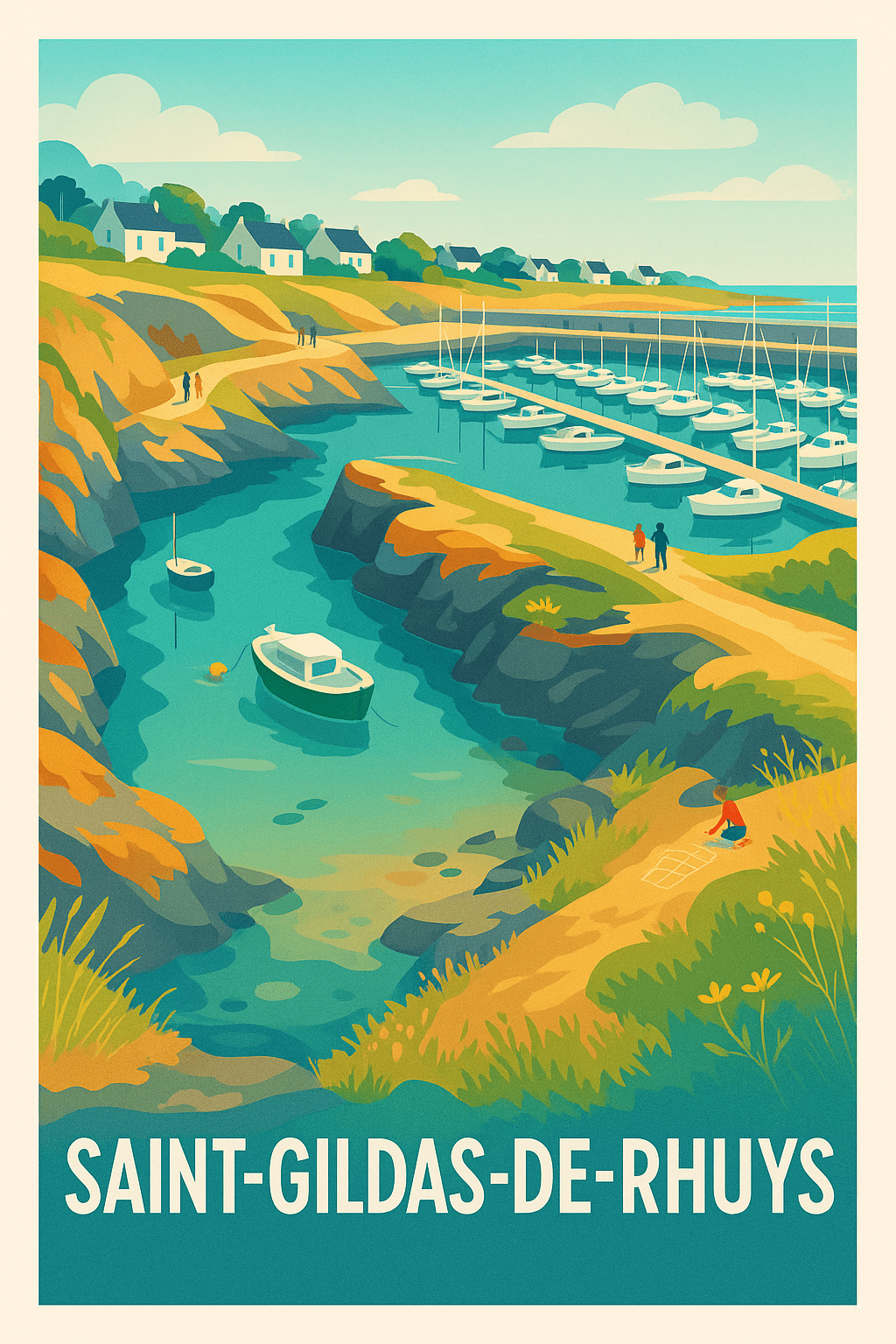 Morbihan France Pas de Cadre / 20 × 30cm Affiche de Saint-Gildas-de-Rhuys - Havre de paix breton