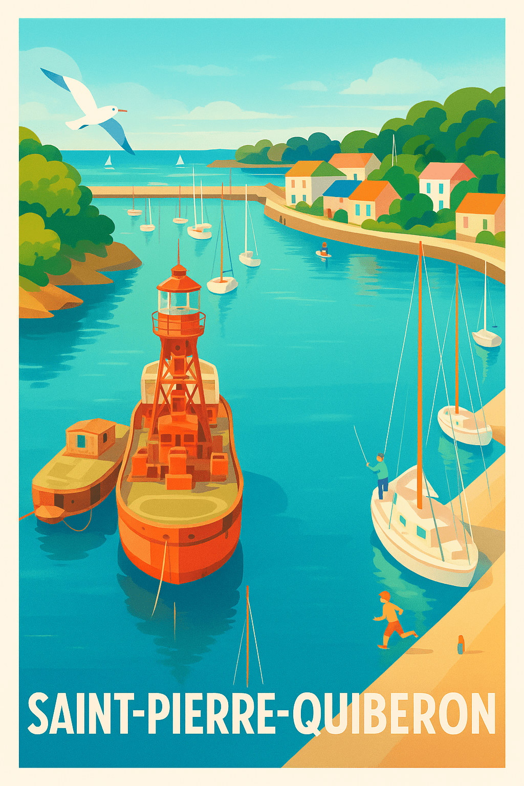 Morbihan France Pas de Cadre / 20 × 30cm Affiche de Saint-Pierre-Quiberon - L'évasion maritime en couleurs