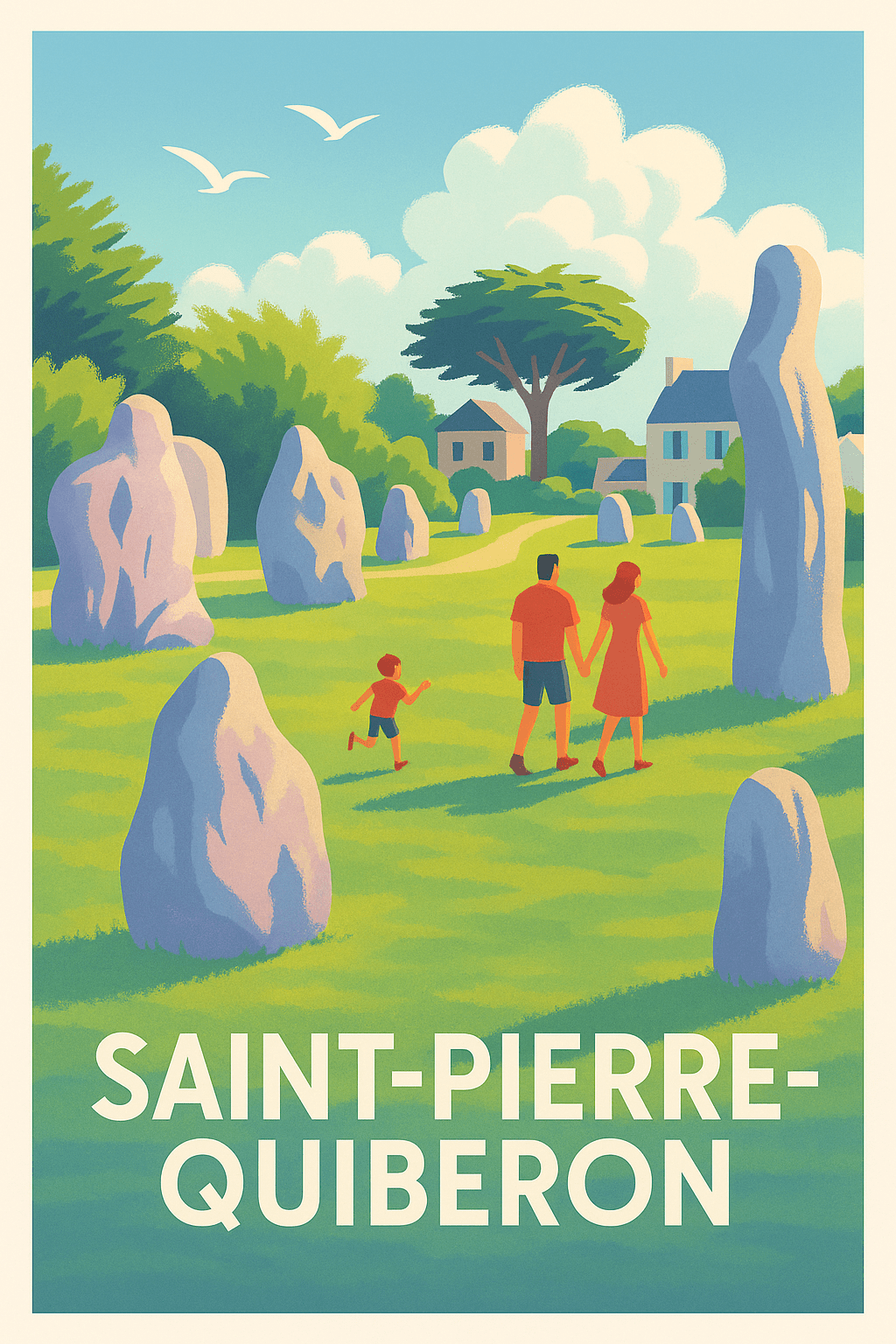 Morbihan France Pas de Cadre / 20 × 30cm Affiche de Saint-Pierre-Quiberon - Promenade au cœur des menhirs